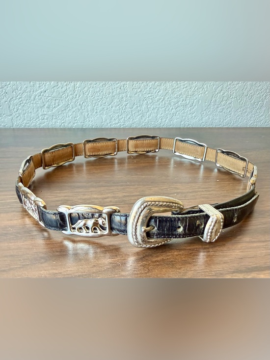 unbranded Accessories - Vintage Safari Western-Style Women's Black Leather Belt with Silver-Tone Buckle